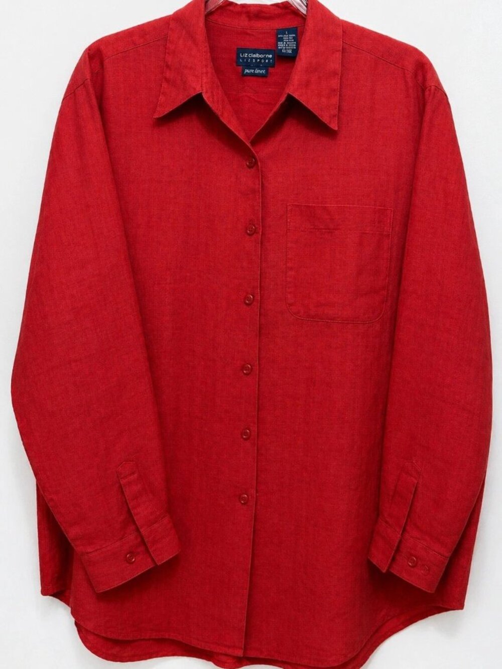 Beautiful Red Liz Claiborne Liz Sport Irish Linen Blouse Size Large